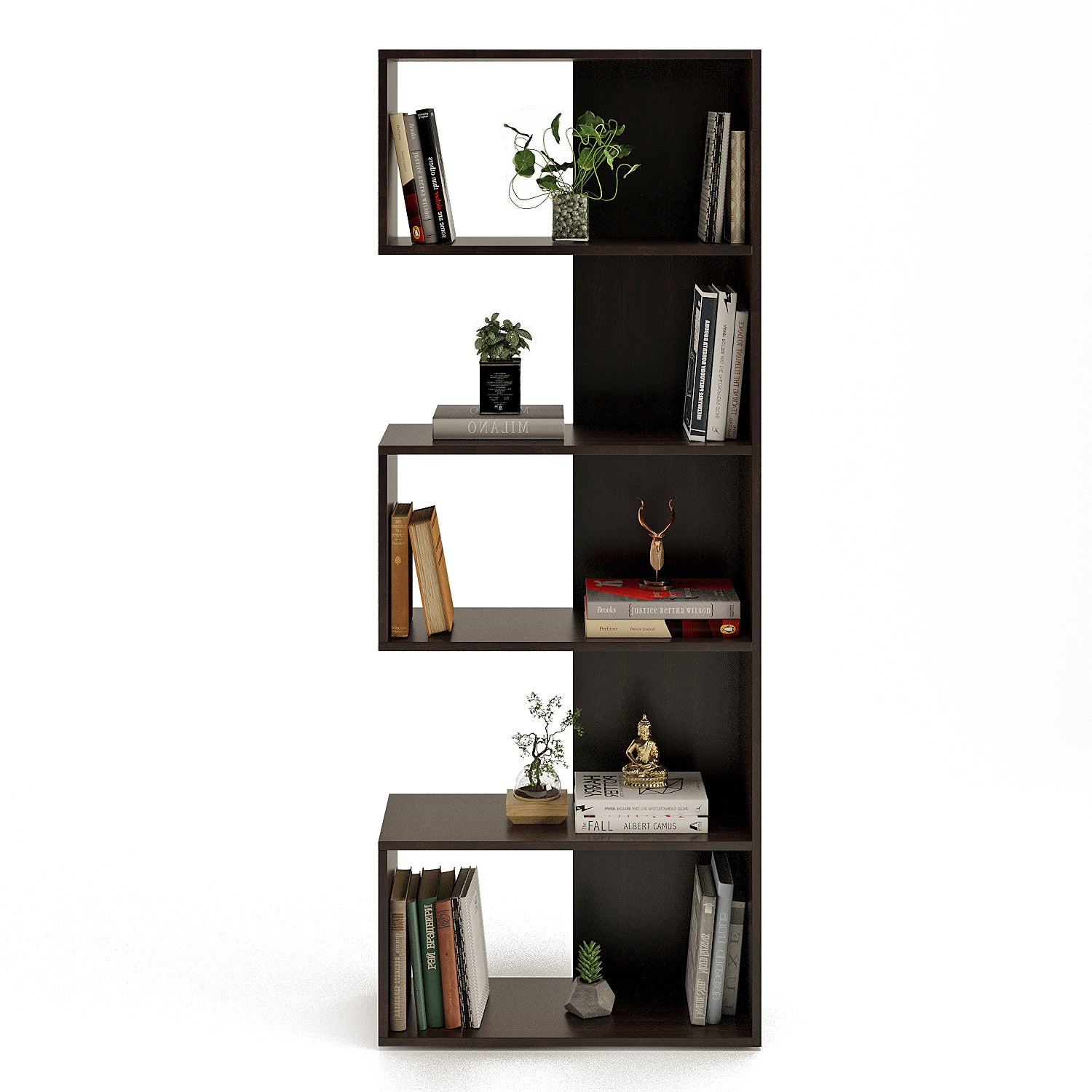 Edward Wooden Book Shelf for Books, Book Shelf Rack for Home Library, Corner Shelf for Living Room, Study Room & Office Furniture (Wenge)