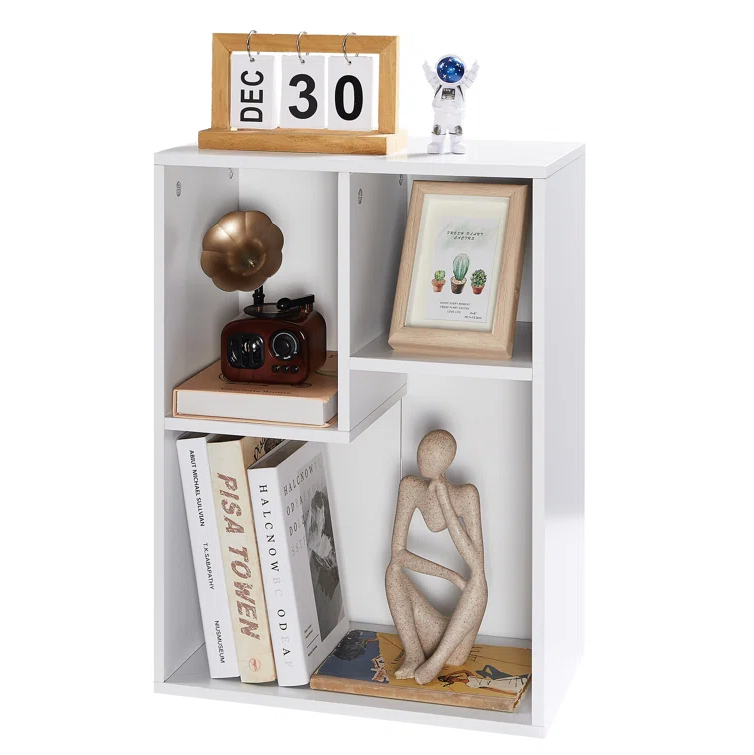 Devid Wooden Book Shelf for Books, Book Shelf Rack for Home Library, Corner Shelf for Living Room, Study Room & Office Furniture (White)