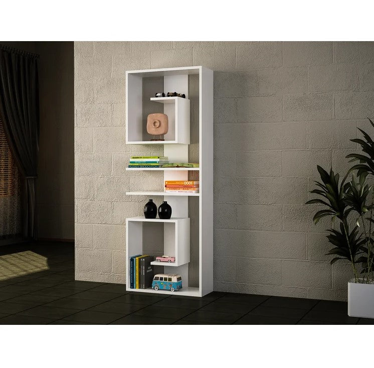 Mallen Wooden Book Shelf for Books, Book Shelf Rack for Home Library, Corner Shelf for Living Room, Study Room & Office Furniture (White)