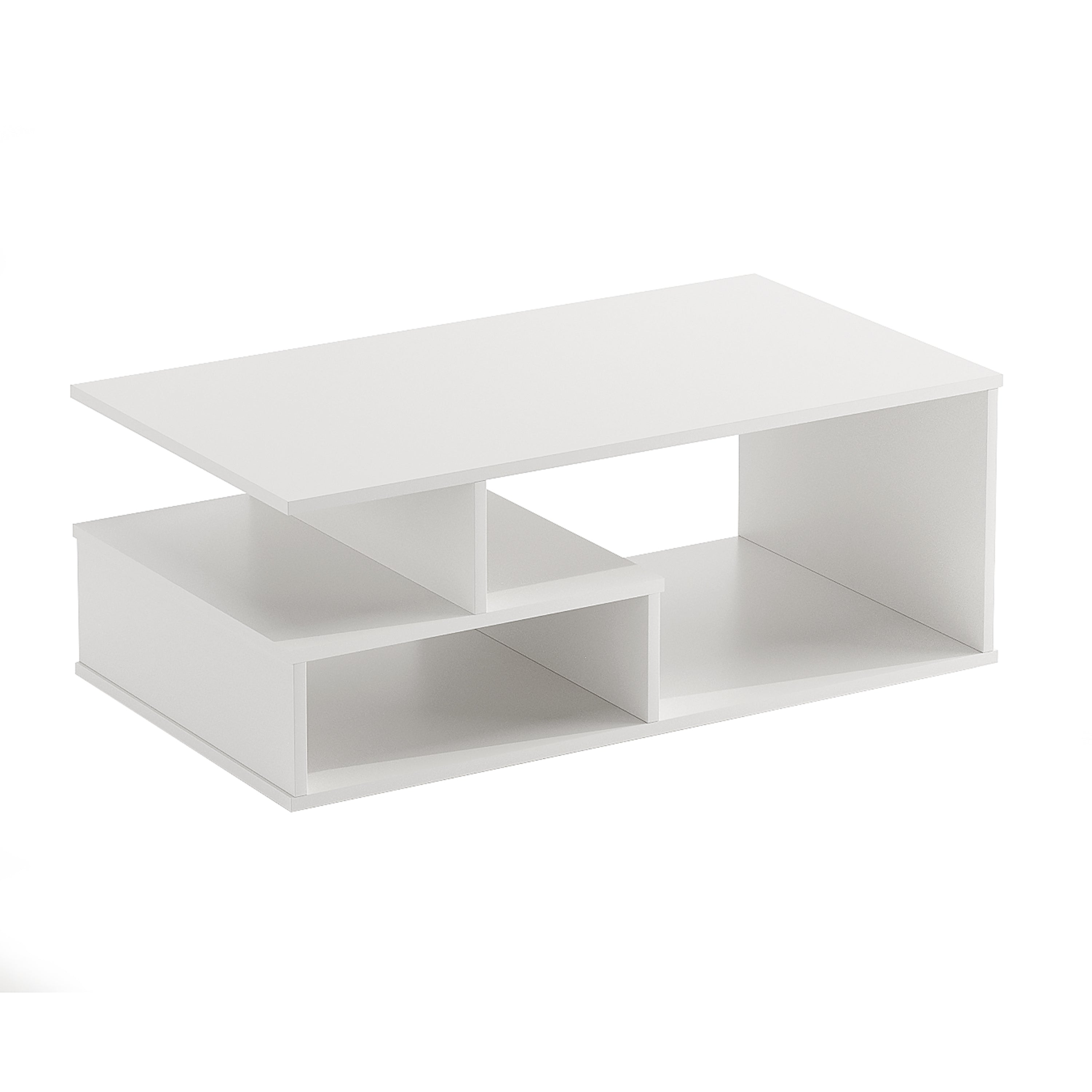 Witely Modern Coffee Table with Storage, Centre Table, Teapoy for Living Room (White)
