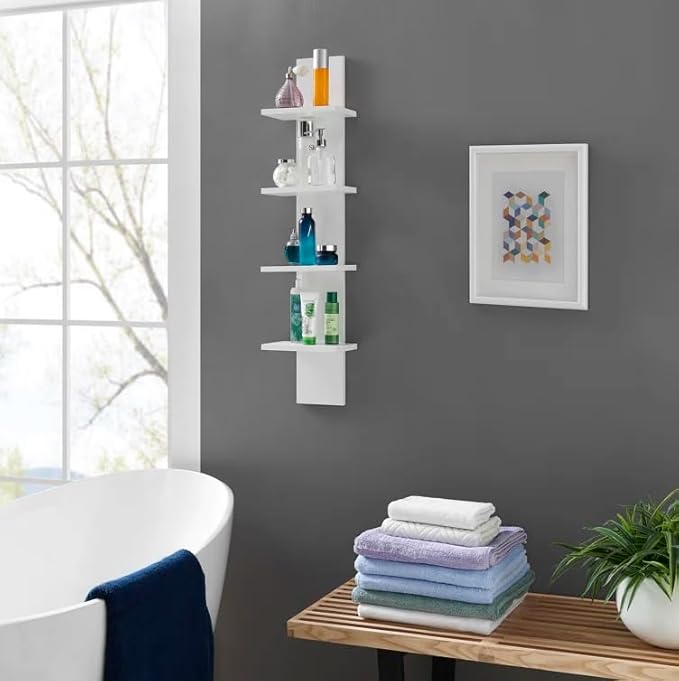 FURNEASER Calsy Multipurpose Wall Display Shelf for Living Room Hanging Corner Rack Floating Bookshelf & Shelf Organizer Stand (White)