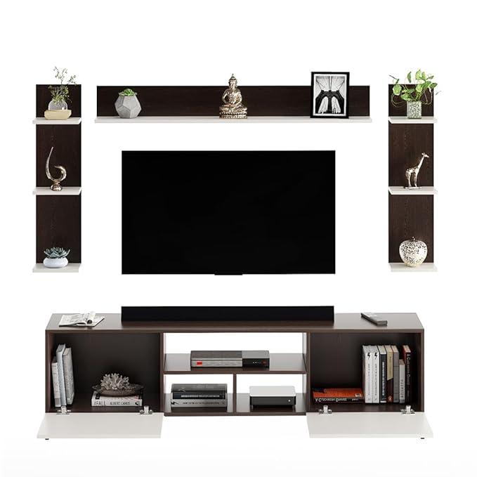 FURNEASER Samnor Engineering Wood Floor TV Cabinet for 65 Inch TV Screen, Wenge & White