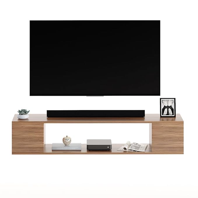 FURNEASER Ether Engineered Wood Wall Mount TV Unit, Set Top Box Stand with Display Shelves, Modern Tv Rack, Showcase, Cabinet (Exotic Teak)