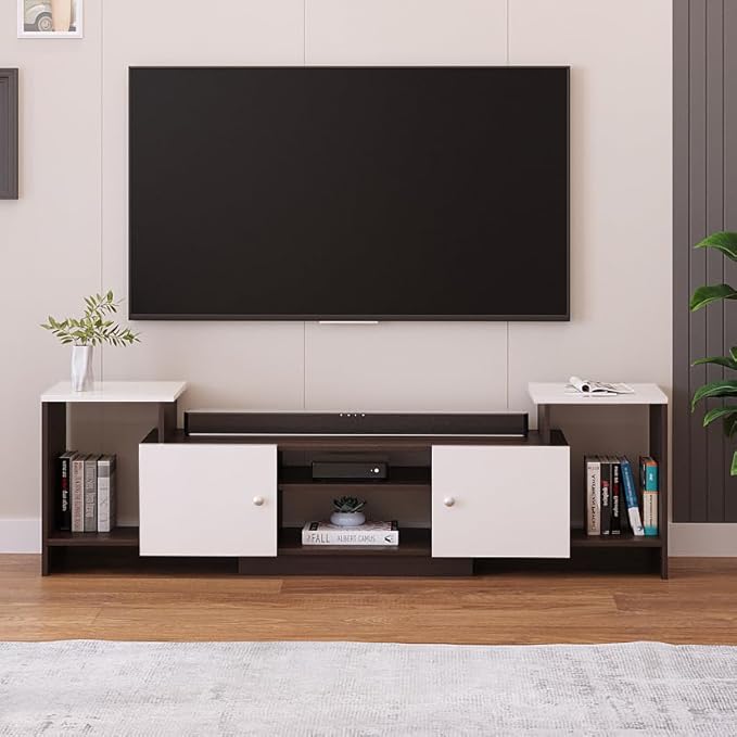 TV Cabinet with Shelves & Doors (Wenge & White)