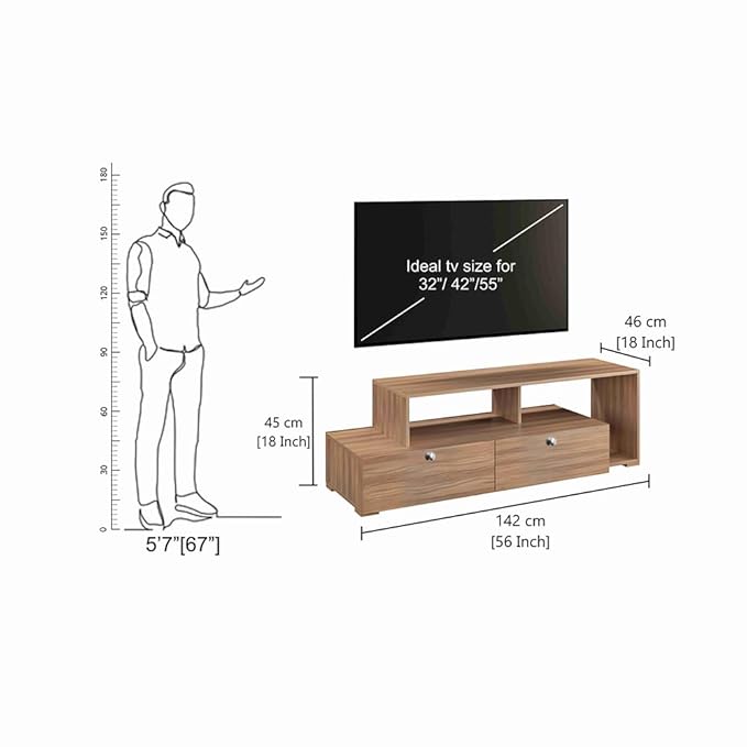 FURNEASER Dexon Modern TV Stand for TVs up to 55 Inches – Entertainment Center with Open Shelving & Storage Cabinets – Wood Media Console with Sleek Design (Exotic Teak)