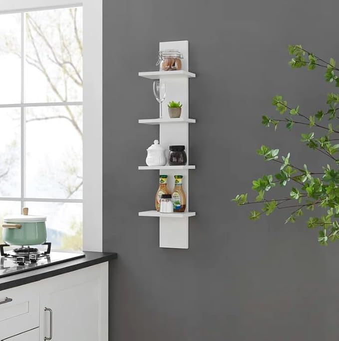 FURNEASER Calsy Multipurpose Wall Display Shelf for Living Room Hanging Corner Rack Floating Bookshelf & Shelf Organizer Stand (White)