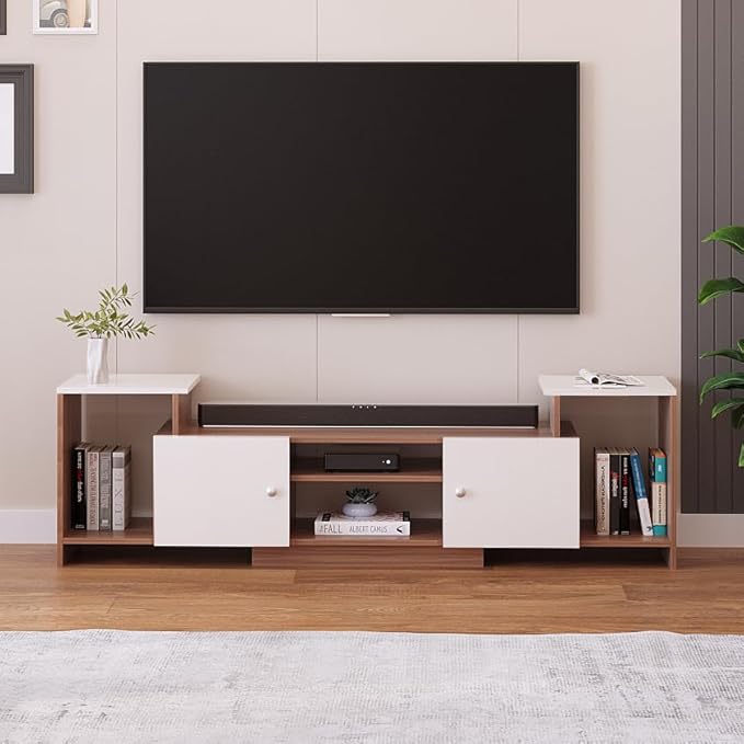 TV Cabinet with Shelves & Doors (Exotic Teak & White)