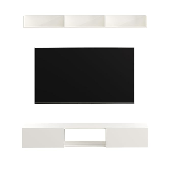 WOODWIDER Vera Engineering Wood Wall Mount TV Entertainment Unit Set Top Box Stand/TV Cabinet with Shelves for Books & Décor Display Unit, Living Room Upto 65 Inches (White)