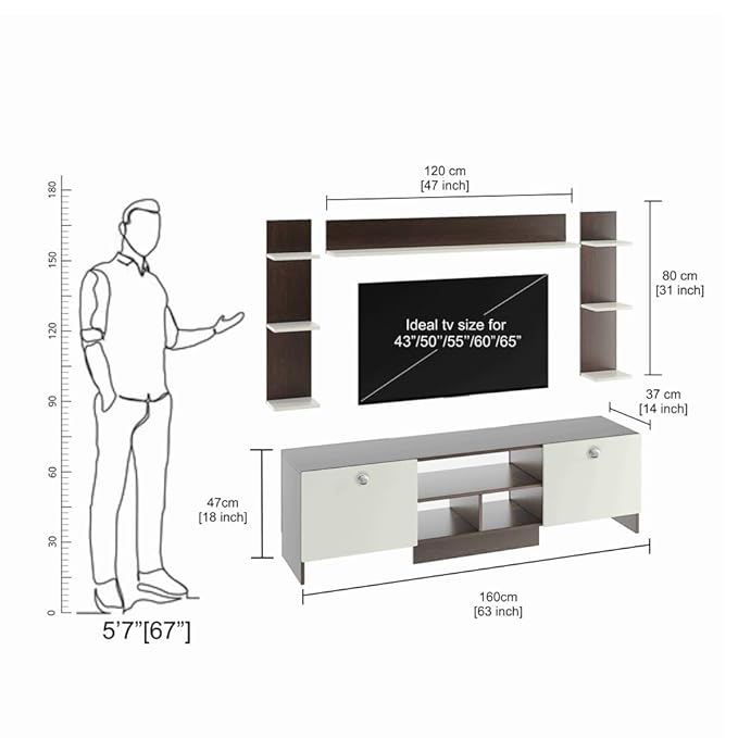 FURNEASER Samnor Engineering Wood Floor TV Cabinet for 65 Inch TV Screen, Wenge & White