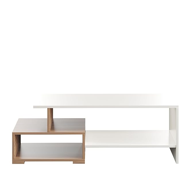 FURNEASER.. Allium Wooden Coffee Table with Storage and Open Rack, DIY Furniture, Sofa Side Table for Living Room, Home, 106 x 44 x 36 cm (Exotic Teak & White)