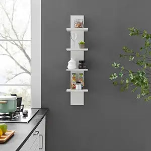 FURNEASER Calsy Multipurpose Wall Display Shelf for Living Room Hanging Corner Rack Floating Bookshelf & Shelf Organizer Stand (White)