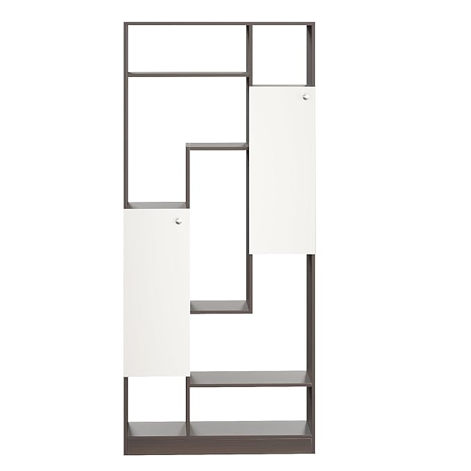 FURNEASER Canvas Modern Wooden Bookshelf with Cabinets & Open Storage – 5-Tier Display Rack, Multipurpose Bookcase for Living Room, Bedroom, Office (180 x 80 x 32 cm, Wenge & White Finish)