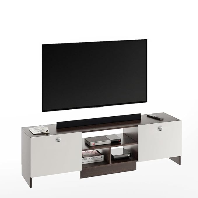 FURNEASER Salvi Engineered Wood Tv Unit for Living Room, Set Top Box Stand, LED Entertainment Unit with Door, Cabinet, Large for 50 to 65 Inch Tv (Wenge & White)