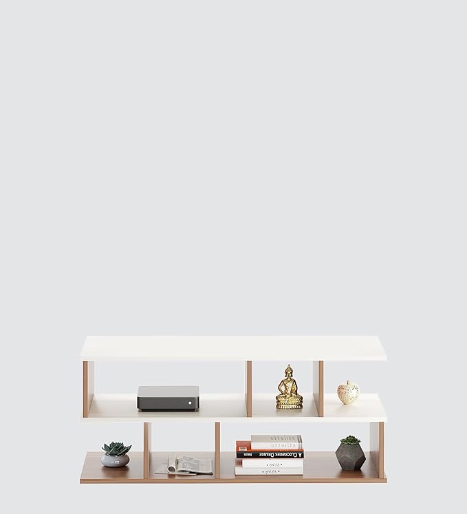 FURNEASER Casco Engineering Wood Floor TV Cabinet/Entertainment Unit/Set Top Box Stand/TV Table with Storage Rack, for 43 Inch TV (Exotic Teak & White)
