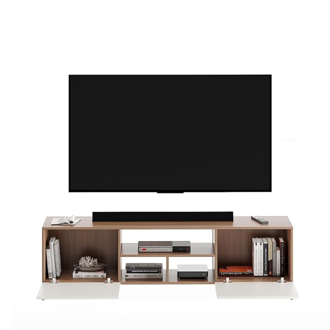 FURNEASER Salvi Engineered Wood Tv Unit for Living Room, Set Top Box Stand, LED Entertainment Unit with Door, Cabinet, Large for 50 to 65 Inch Tv (Exotic Teak & White)