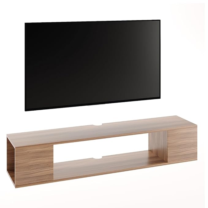 FURNEASER Ether Engineered Wood Wall Mount TV Unit, Set Top Box Stand with Display Shelves, Modern Tv Rack, Showcase, Cabinet (Exotic Teak)