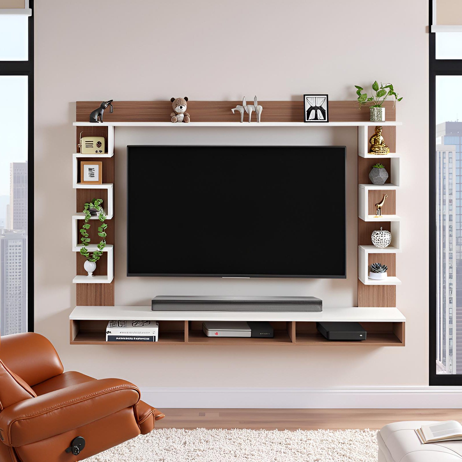 Cabiar Tv Entertainment Unit, Cabinet, Showcase, Stand For 55 Inch TV (Exotic Teak White)