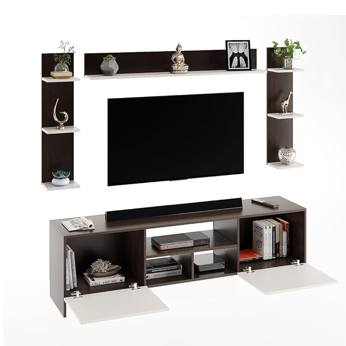 FURNEASER Samnor Engineering Wood Floor TV Cabinet for 65 Inch TV Screen, Wenge & White