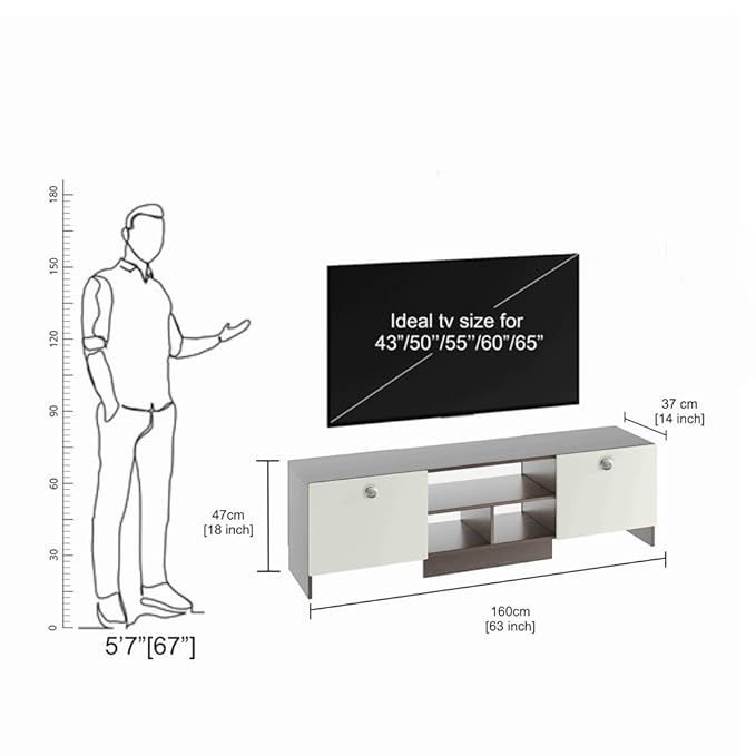 FURNEASER Salvi Engineered Wood Tv Unit for Living Room, Set Top Box Stand, LED Entertainment Unit with Door, Cabinet, Large for 50 to 65 Inch Tv (Wenge & White)