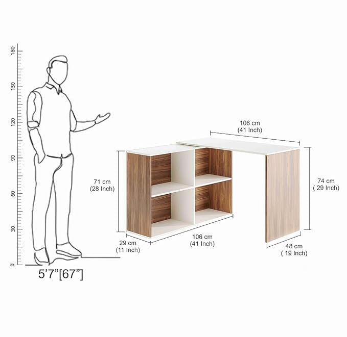 FURNEASER Maggen Engineered Wood Study Table, Workstation, Rotatable Computer Laptop, WFH Office Desk Gaming Table with Storage, Large (Exotic Teak & White)