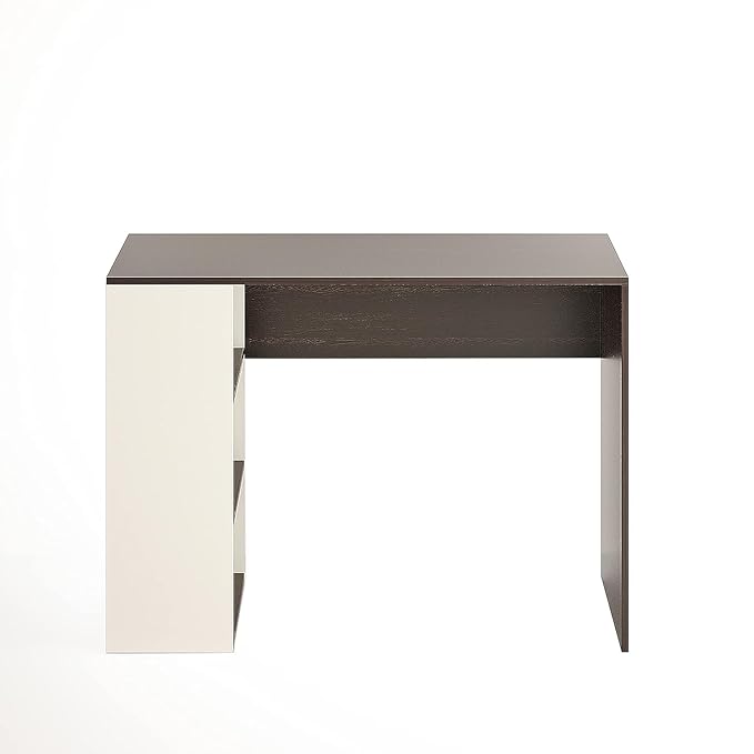 FURNEASER Lexus Compact Wooden Study Table with Side Storage Shelves – Modern Computer Desk for Home & Office, 103x40x74 cm, Dual Tone Finish (Wenge & White)