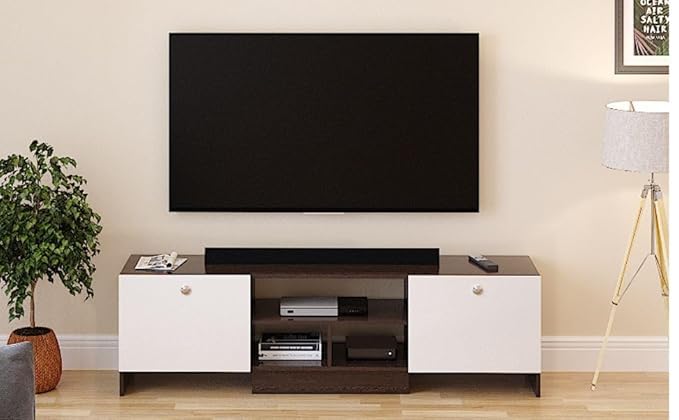 FURNEASER Salvi Engineered Wood Tv Unit for Living Room, Set Top Box Stand, LED Entertainment Unit with Door, Cabinet, Large for 50 to 65 Inch Tv (Wenge & White)