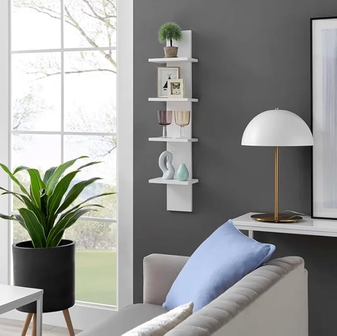 FURNEASER Calsy Multipurpose Wall Display Shelf for Living Room Hanging Corner Rack Floating Bookshelf & Shelf Organizer Stand (White)