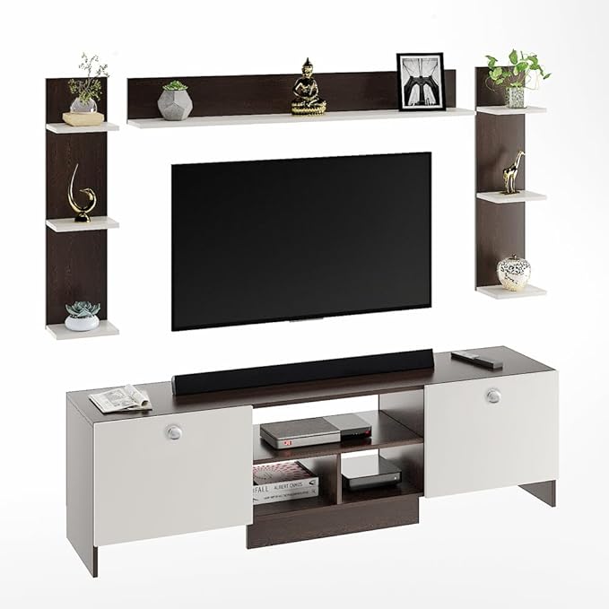 FURNEASER Samnor Engineering Wood Floor TV Cabinet for 65 Inch TV Screen, Wenge & White