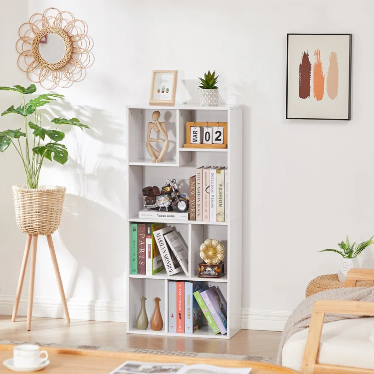 Peter Wooden Book Shelf for Books, Book Shelf Rack for Home Library, Corner Shelf for Living Room, Study Room & Office Furniture (White)