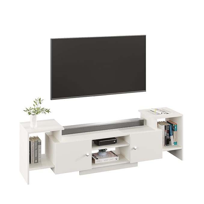 TV Cabinet with Shelves & Doors (White)
