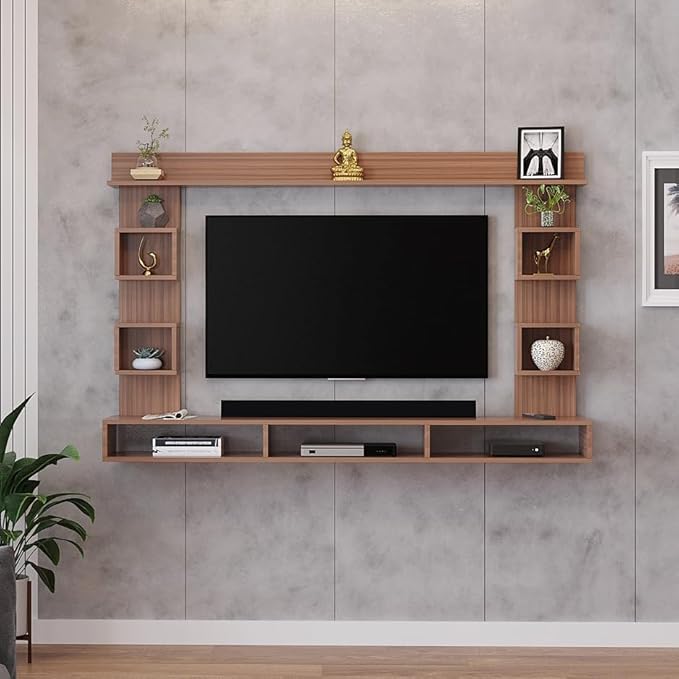 FURNEASER Martin Engineered Wood Wall Mount TV Unit/TV Stand/TV Cabinet/TV Entertainment Unit/Set Top Box Stand for 55 Inch TV (Exotic Teak)