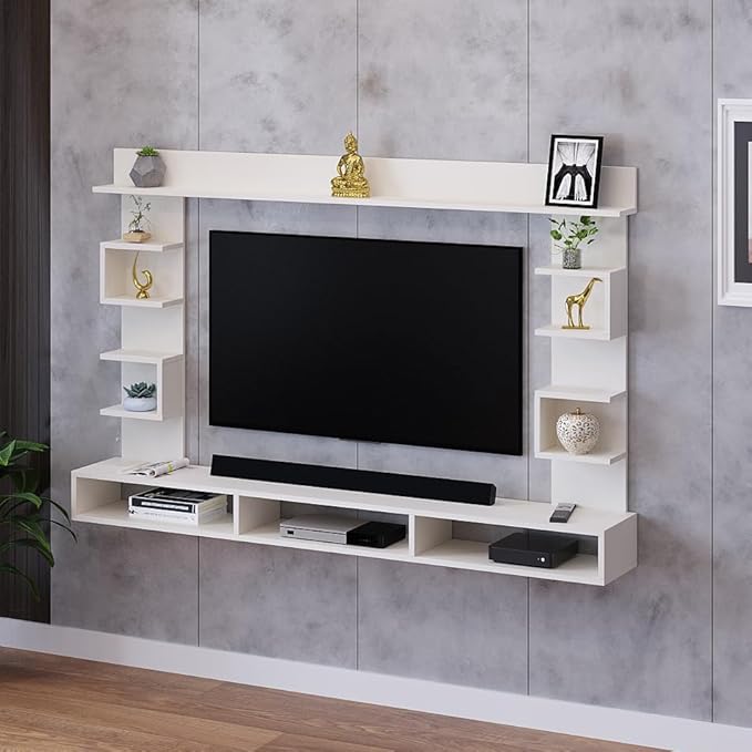 FURNEASER Steven Engineered Wood Wall Mount TV Unit/TV Stand/TV Cabinet/TV Entertainment Unit/Set Top Box Stand (Ideal for 55 Inch) (White)