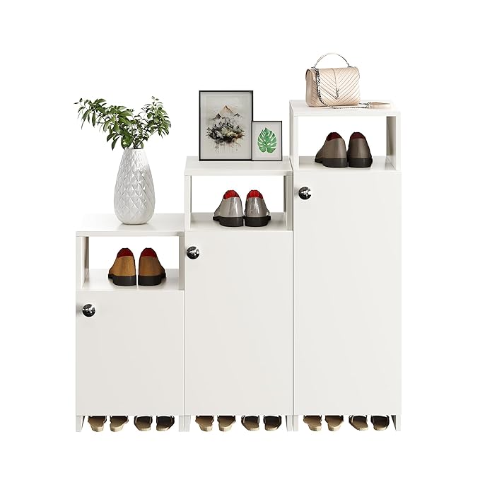 FURNEASER Sinala Modern Shoe Storage Cabinet with 8 Shelves, Wooden Organiser Stand, 18-20 Pairs Capacity (Wenge & White) (Copy)