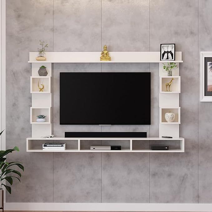 FURNEASER Martin Engineered Wood Wall Mount TV Unit/TV Stand/TV Cabinet/TV Entertainment Unit/Set Top Box Stand for 55 Inch TV (White)