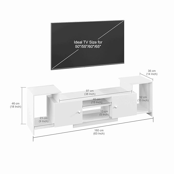 TV Cabinet with Shelves & Doors (White)