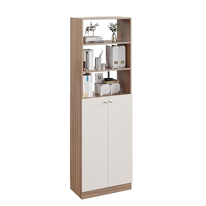 Freestanding Bookcase for Living Room, Office, Bedroom – Exotic Teak & Frosty White Finish