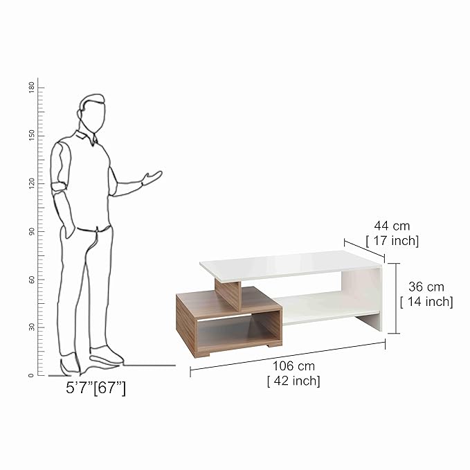 FURNEASER Allium Wooden Coffee Table with Storage and Open Rack, DIY Furniture, Sofa Side Table for Living Room, Home, 106 x 44 x 36 cm (Exotic Teak & White)