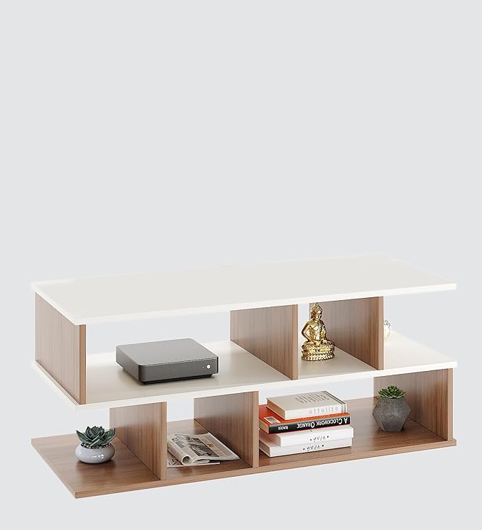 FURNEASER Casco Engineering Wood Floor TV Cabinet/Entertainment Unit/Set Top Box Stand/TV Table with Storage Rack, for 43 Inch TV (Exotic Teak & White)