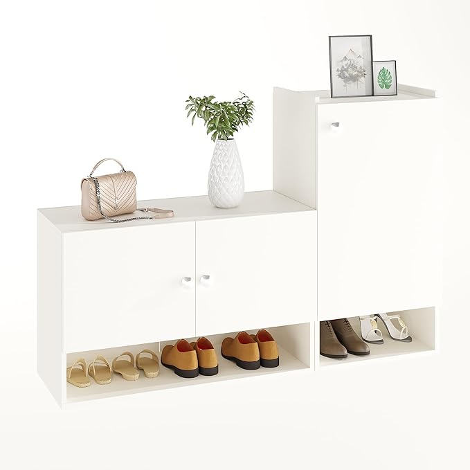 FURNEASER Sinala Modern Shoe Storage Cabinet with 8 Shelves, Wooden Organiser Stand, 18-20 Pairs Capacity (White)