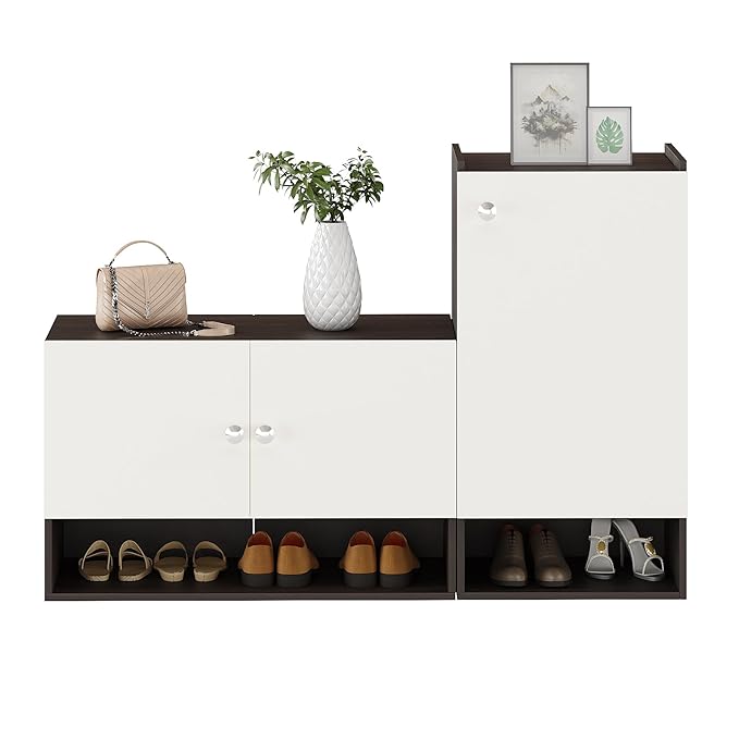 FURNEASER Sinala Modern Shoe Storage Cabinet with 8 Shelves, Wooden Organiser Stand, 18-20 Pairs Capacity (Wenge & White)