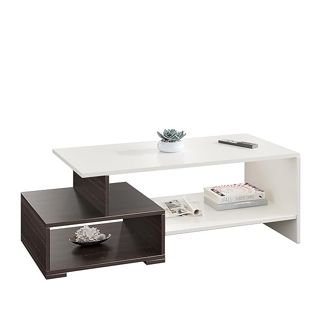 FURNEASER Allium Wooden Modern Coffee Table with Storage and Open Rack, DIY Furniture, Sofa Side Table for Living Room, Home, 106 x 44 x 36 cm (Wenge & White)