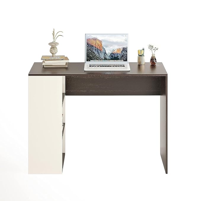 FURNEASER Lexus Compact Wooden Study Table with Side Storage Shelves – Modern Computer Desk for Home & Office, 103x40x74 cm, Dual Tone Finish (Wenge & White)
