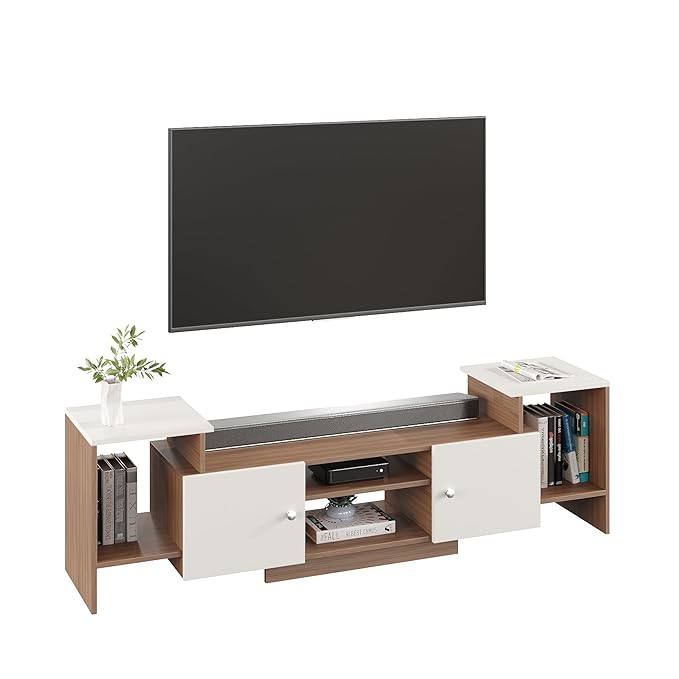 TV Cabinet with Shelves & Doors (Exotic Teak & White)