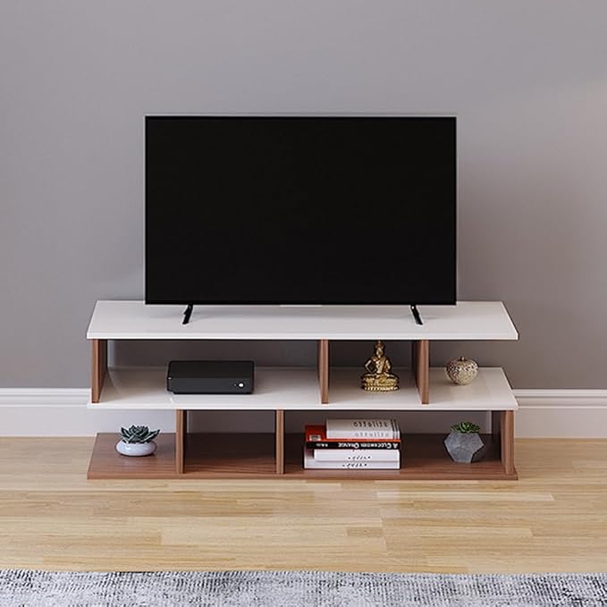 FURNEASER Casco Engineering Wood Floor TV Cabinet/Entertainment Unit/Set Top Box Stand/TV Table with Storage Rack, for 43 Inch TV (Exotic Teak & White)