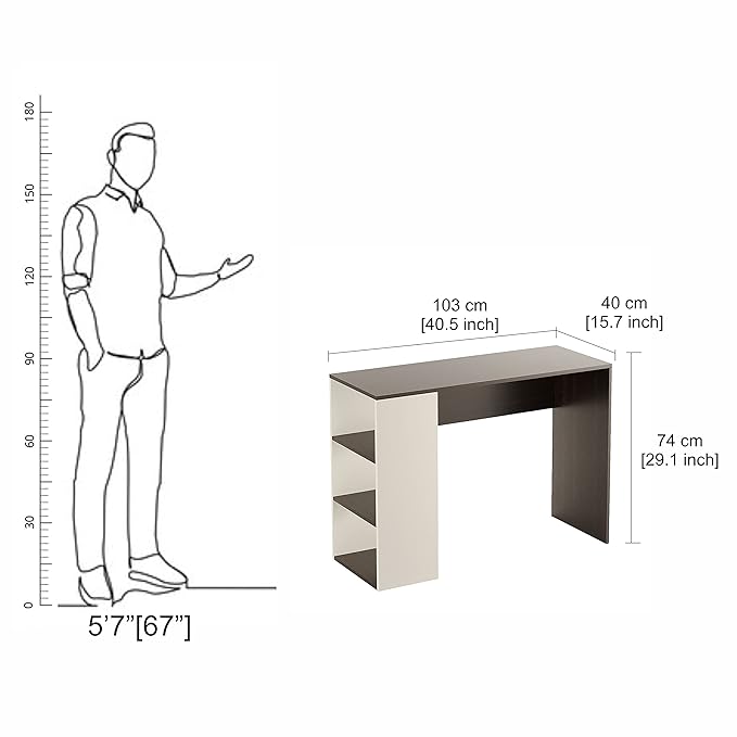 FURNEASER Lexus Compact Wooden Study Table with Side Storage Shelves – Modern Computer Desk for Home & Office, 103x40x74 cm, Dual Tone Finish (Wenge & White)