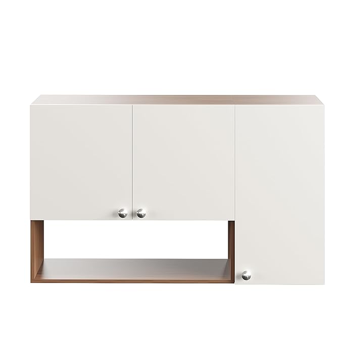 FURNEASER Diana Kitchen Storage Closed Cabinet Rack Shelf Multipurpose Wooden Wall Mounted Spice Jar Shelves for Storage Organizer Containers Hanging Shelves with 3 Doors (Exotic Teak + White Finish)