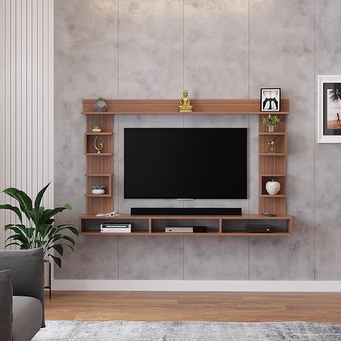 FURNEASER Steven Engineered Wood Wall Mount TV Unit/TV Stand/TV Cabinet/TV Entertainment Unit/Set Top Box Stand (Ideal for 55 Inch) (Exotic Teak)