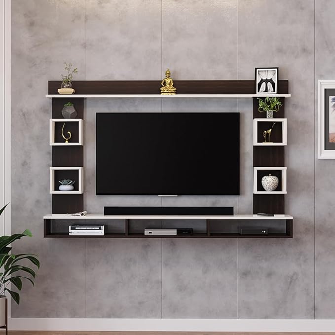 FURNEASER Morris Engineered Wood Wall Mount TV Unit/TV Stand with Door/TV Cabinet/TV Entertainment Unit/Set Top Box Stand (Ideal for 55 Inch) (D.I.Y) (Exotic Teak & White)