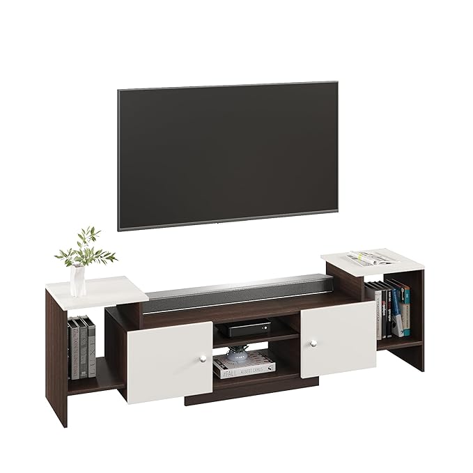 TV Cabinet with Shelves & Doors (Wenge & White)