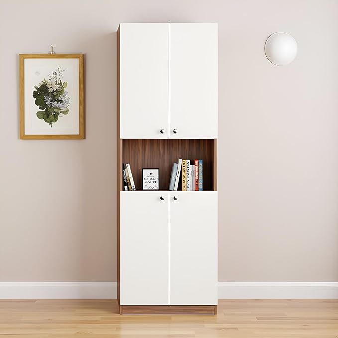 Modern Storage Organizer Rack, 180 x 57 x 30 cm, Exotic Teak & White Finish